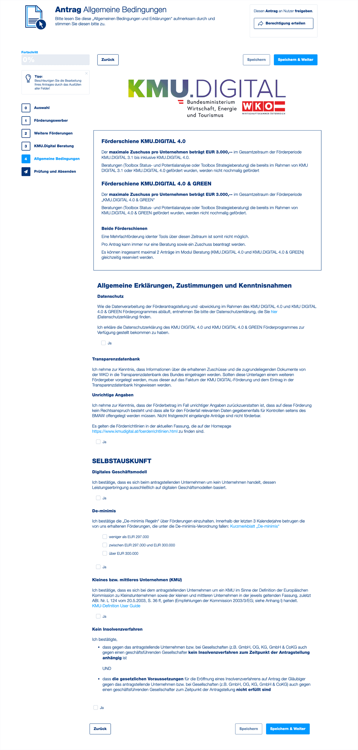 Allgemeine Bedingungen - Zutreffendes anklicken